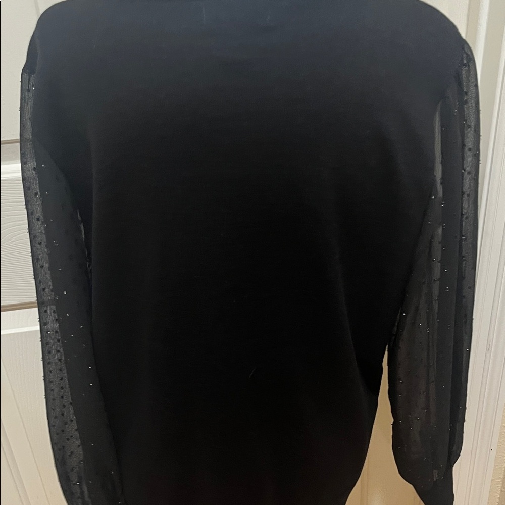 Calvin Klein Black Top with Sheer Sleeves - Picture 7 of 14